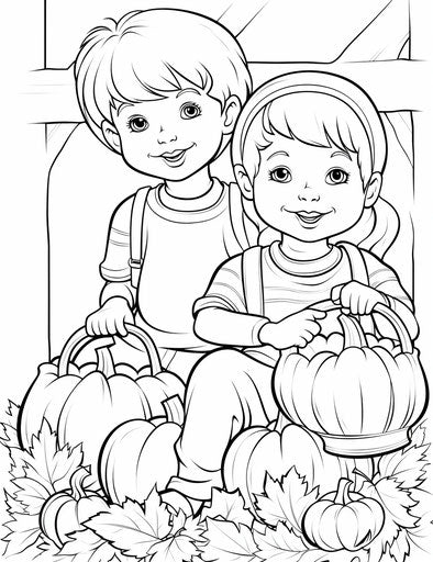 Two boys in a pumpkin basket, coloring page