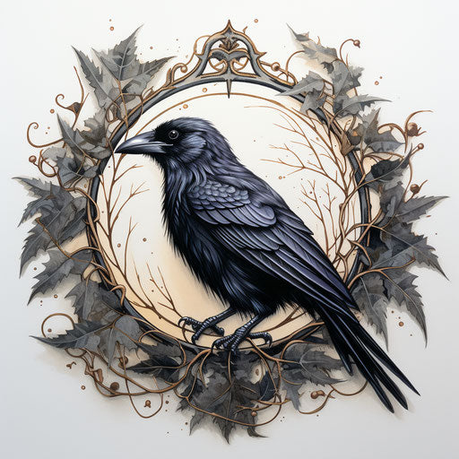 Adult crow with branches in its eyes