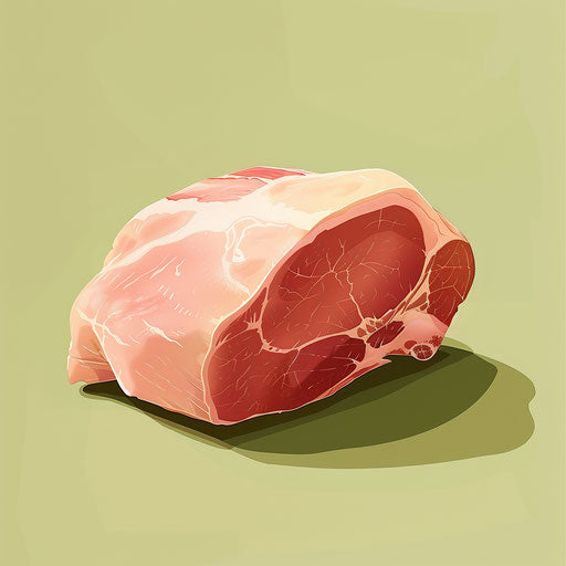 Realistic ham clipart on muted olive background with soft gradients