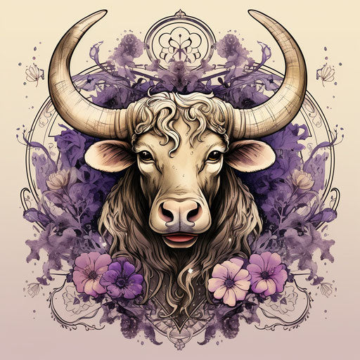 Taurus zodiac sign illustration in beige and violet style