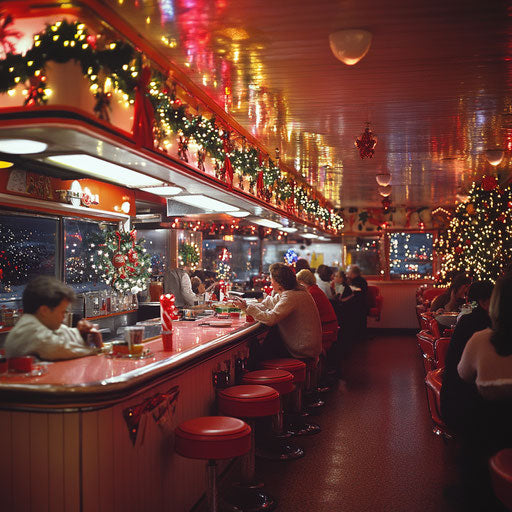 1950s diner decorated for Christmas