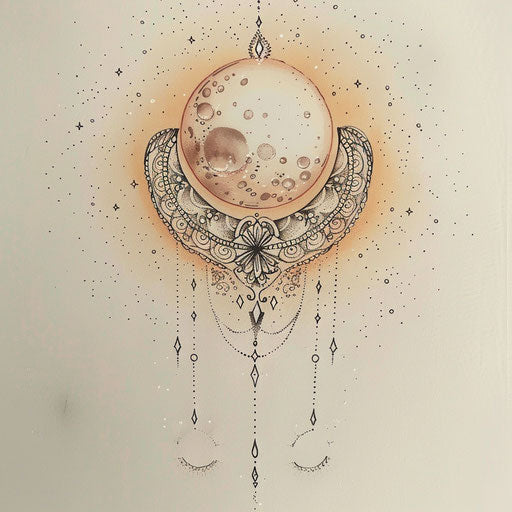 Elegant flat tattoo sketch full moon delicate lace patterns