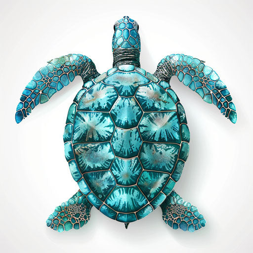Photo realistic sea turtle clipart with flat random background, metallic sheen and realistic textures