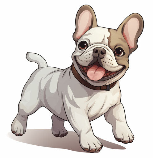Stylish cartoon clipart of French bulldog in light white and gray