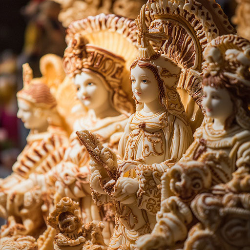 Intricate sugar art of saints at cultural festival