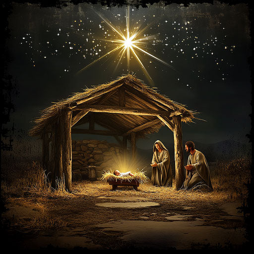 Peaceful nativity scene with baby Jesus surrounded by Mary and Joseph