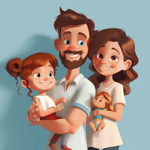 Happy family illustration on realistic blue background