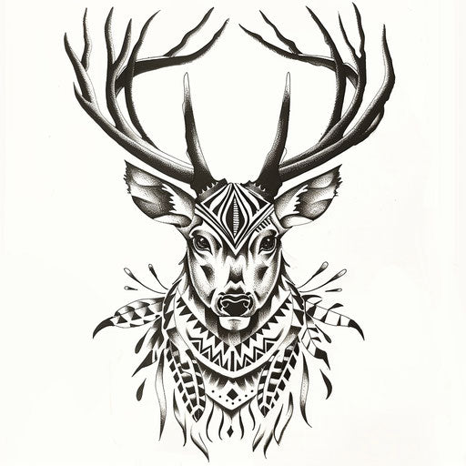 Native American-inspired deer tattoo, tribal patterns