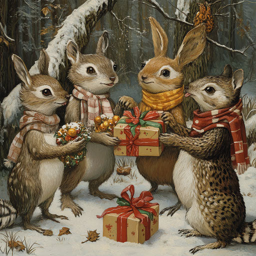 Woodland creatures exchange gifts, hilarious misunderstandings
