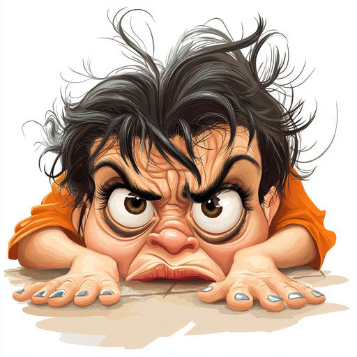 Humorous caricature of a mom with exaggerated human characteristics