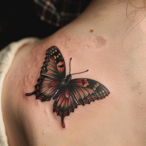 Bold 3D butterfly with black outlines and bright colors