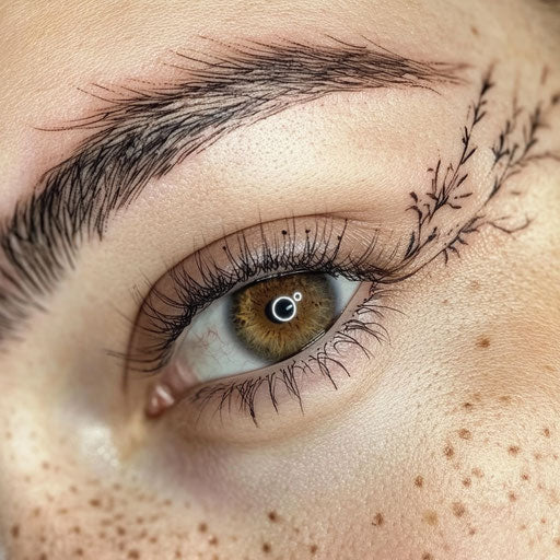 Brow tattoo with soft ethereal glow