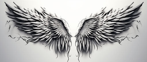 Black and white wings on white background, realistic symmetry