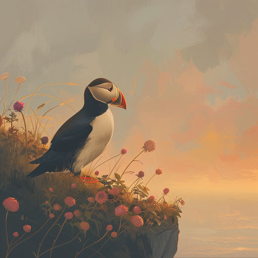 Puffin bird in a tranquil morning scene
