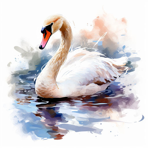 Swan illustration in the style of Impressionistic Art, on white background