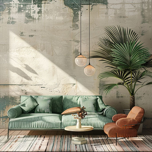 Realistic living room clipart with random flat background and vintage filter