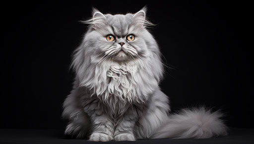 Persian cat in dark silver and light blue, feminine vibes