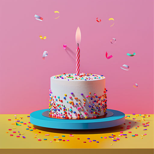 Birthday clipart in photorealistic style with flat random background