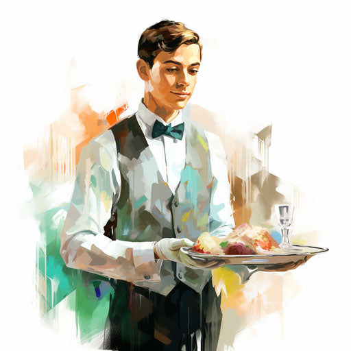 Waiter clipart in the style of Impressionistic Art, on a white background