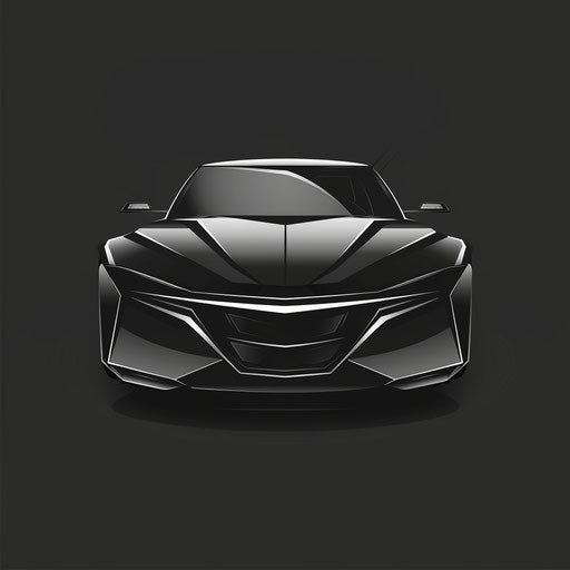 Innovative car logo with tech-inspired elements and a sleek design, on a dark gray background