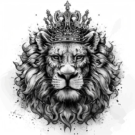Elegant clipart style flat tattoo sketch of a lion with a crown