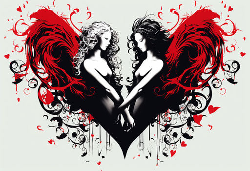 Heart shaped tattoo with angels and infinity symbol