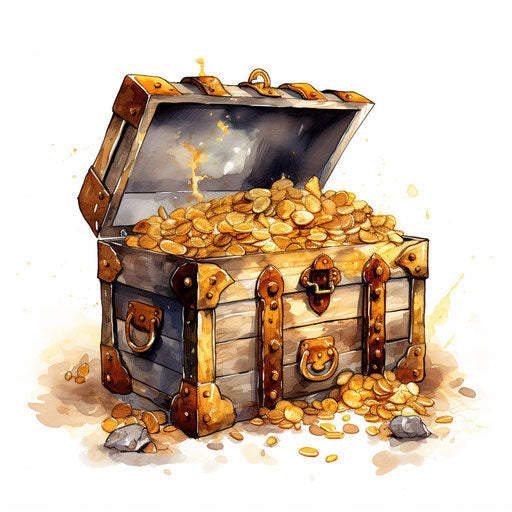 Impressionistic treasure chest on white background