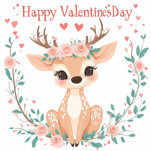 Cute baby deer with pink roses in its hair
