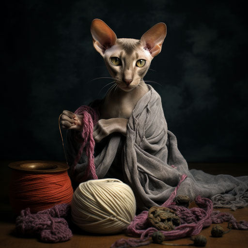 Oriental shorthair cat playing with yarn