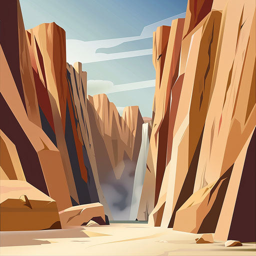 Victoria Falls in a stylized desert scene with geometric shapes