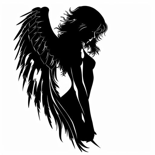 Guardian angel tattoo in silhouette on white background
