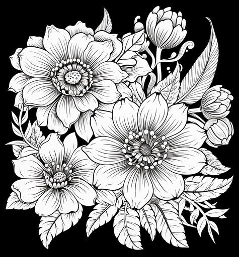 The design of flowers for coloring poster vector, spirals 59:64