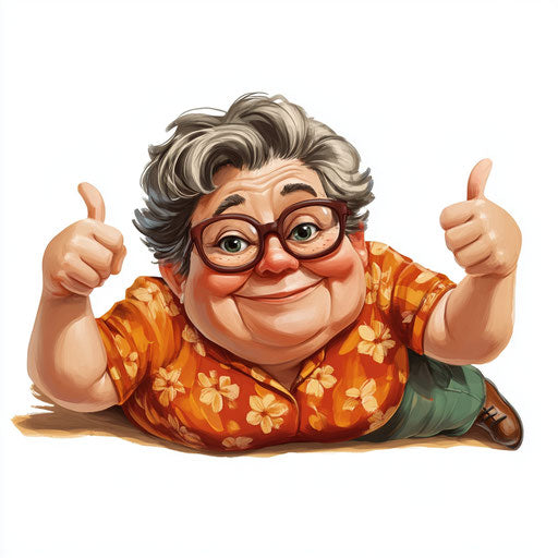 Humorous caricature of a grandma with exaggerated chubby cheeks