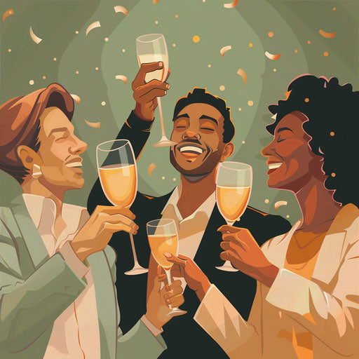 Celebration art with flat, muted olive background