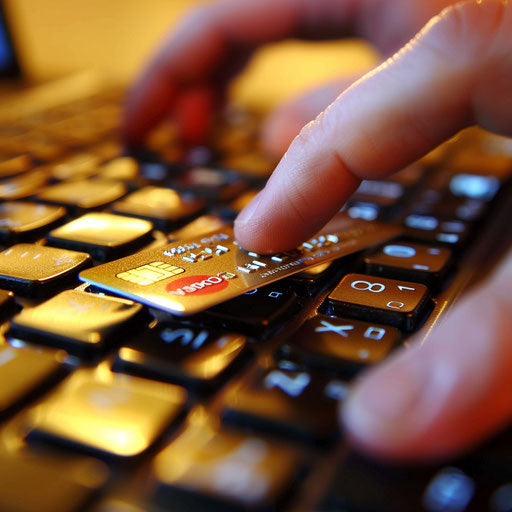 Credit card and hand typing on keyboard for online banking