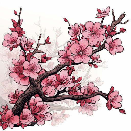 Anime illustration of cherry branches with pink flowers