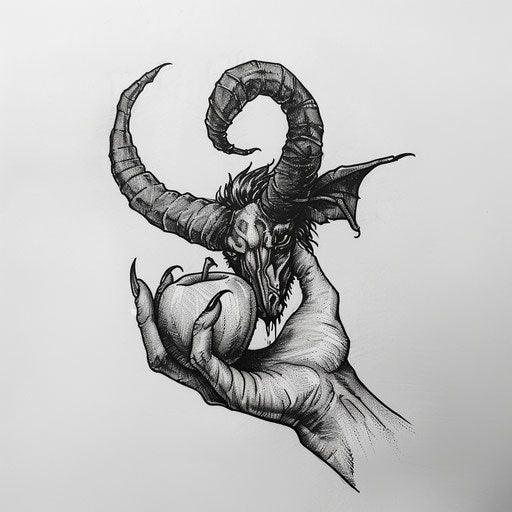 Tattoo sketch of Lucifer's hand holding an apple