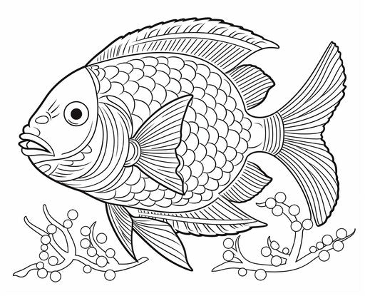 Fish coloring book with patterns and dots