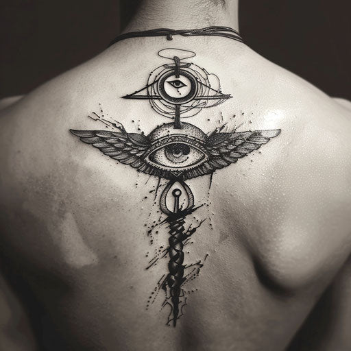 Ancient Egyptian Symbols Tattoo, Black Ankh and Eye of Horus on White