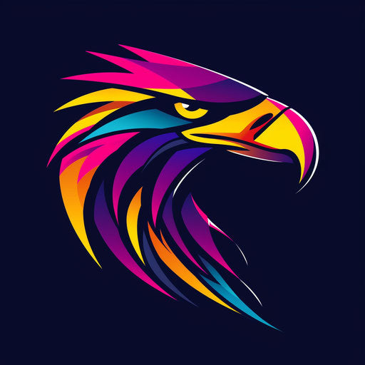 Dynamic eagle logo with sharp lines and vibrant colors, on a black background