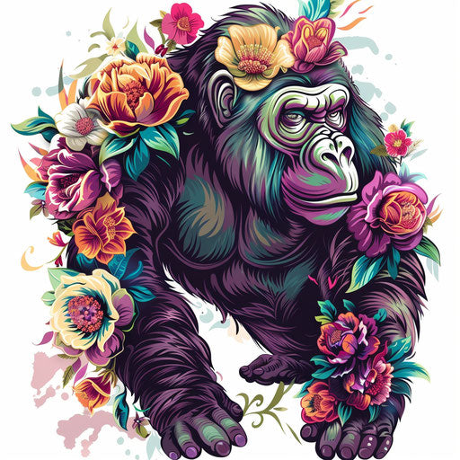 Cartoonish gorilla tattoo in colorful style on white