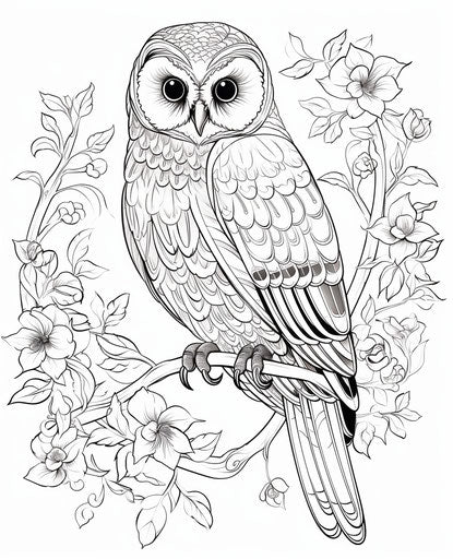Coloring page of a cute owl with designs and patterns