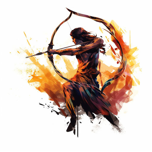 Bow and arrow illustration in the style of Chiaroscuro Art on white background