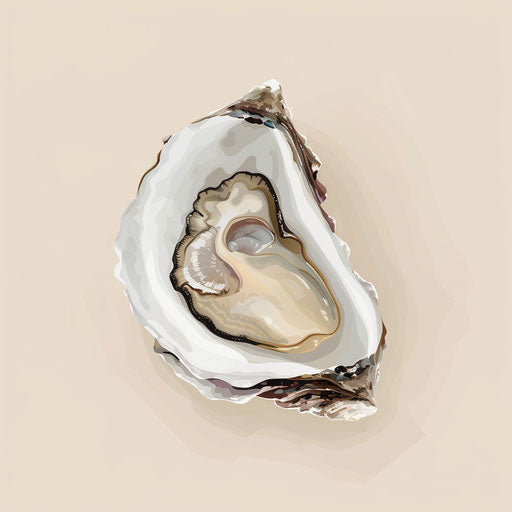 Realistic oyster clipart with muted tones on flat cream background