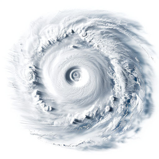 Hurricane clipart in a photo realistic style on a flat white background, dynamic shadows and crisp edges