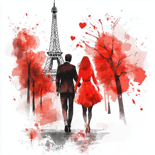 Elegant couple in love walking under the Eiffel Tower