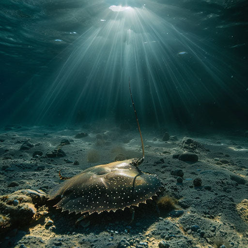 Horseshoe crab sliding across a sunlit seabed