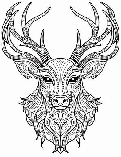 Christmas coloring pages reindeer, hand-drawn animation style