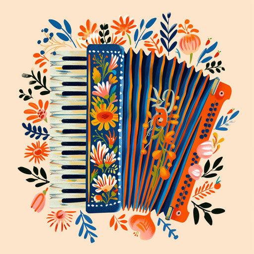 Cheerful flat tattoo sketch of a playful clipart Russian accordion