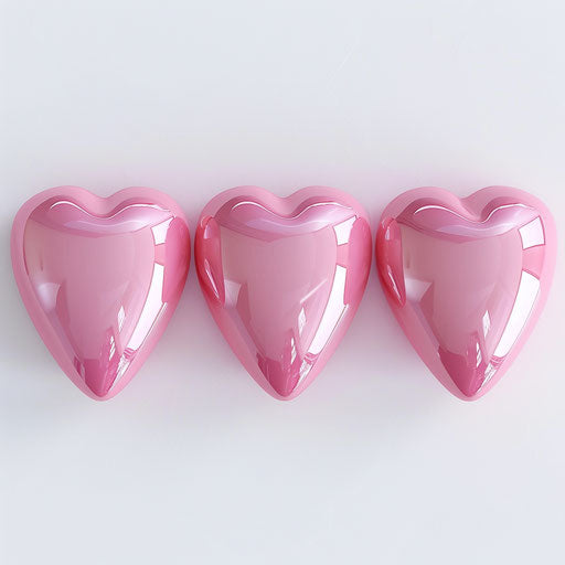 Three pink heart icons on white background